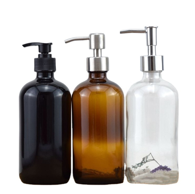 1oz 2oz 4oz 8oz 16oz 32oz Cosmetic Grade Glass Boston Top Bottle With Stainless Steel Pump For Lotion Dispenser